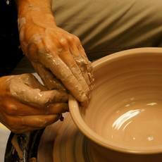 Student in Pottery on the Wheel Thursday workshop at First City Art Center